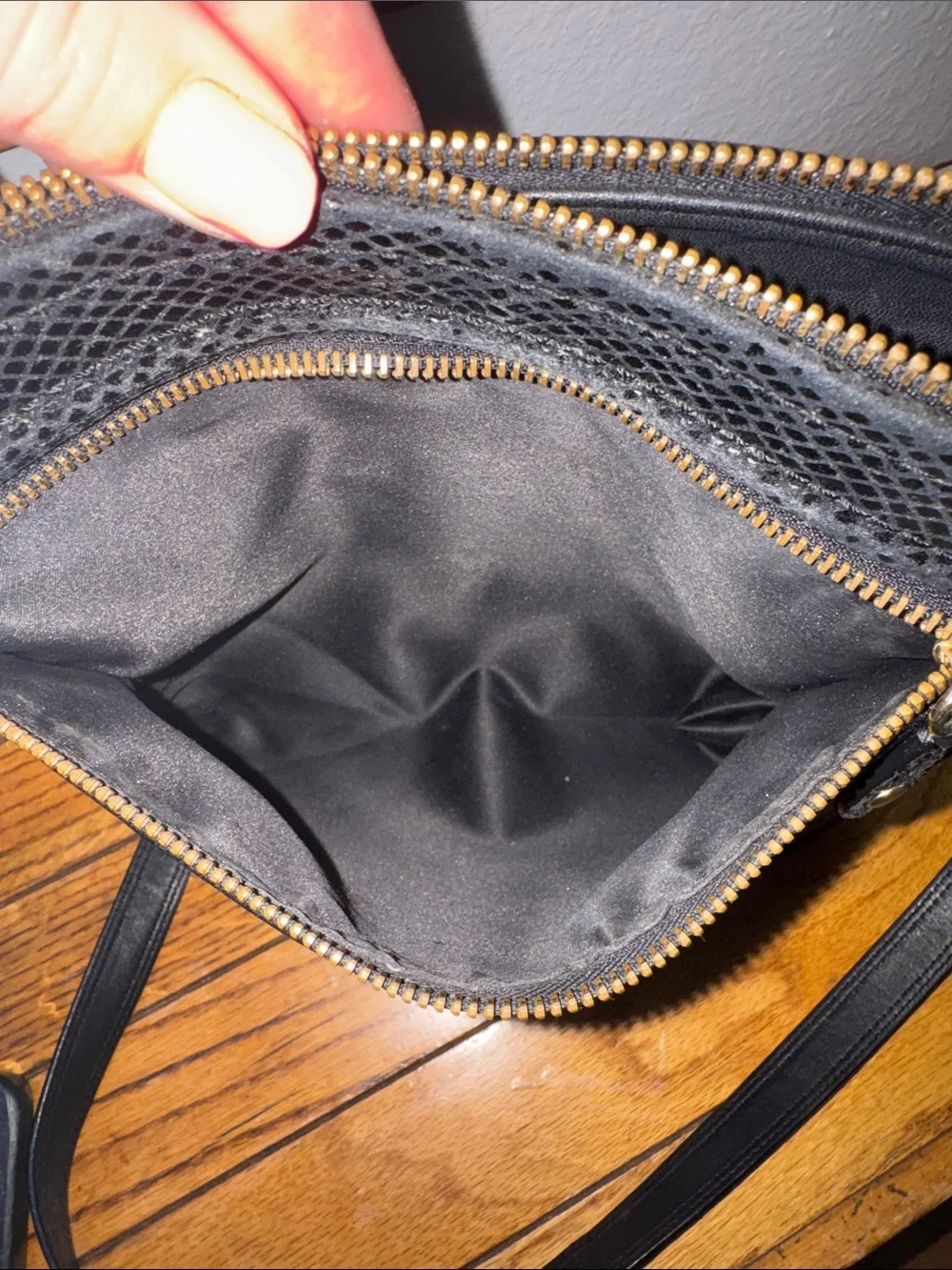 Coach Ashley Black Leather Hobo Bag Python Trim F20114 with shoulder strap Gold